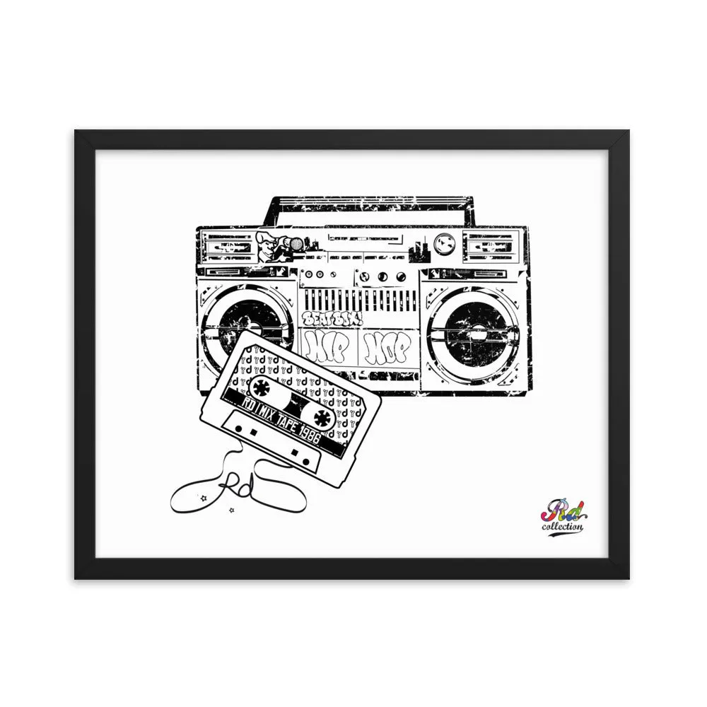 1986 mix tape mono print - framed wall art