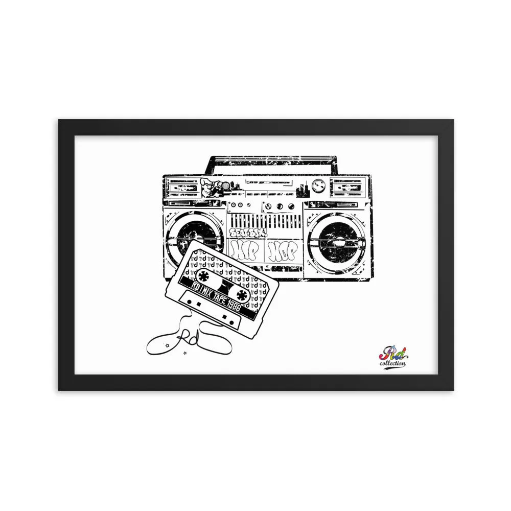 1986 mix tape mono print - framed wall art