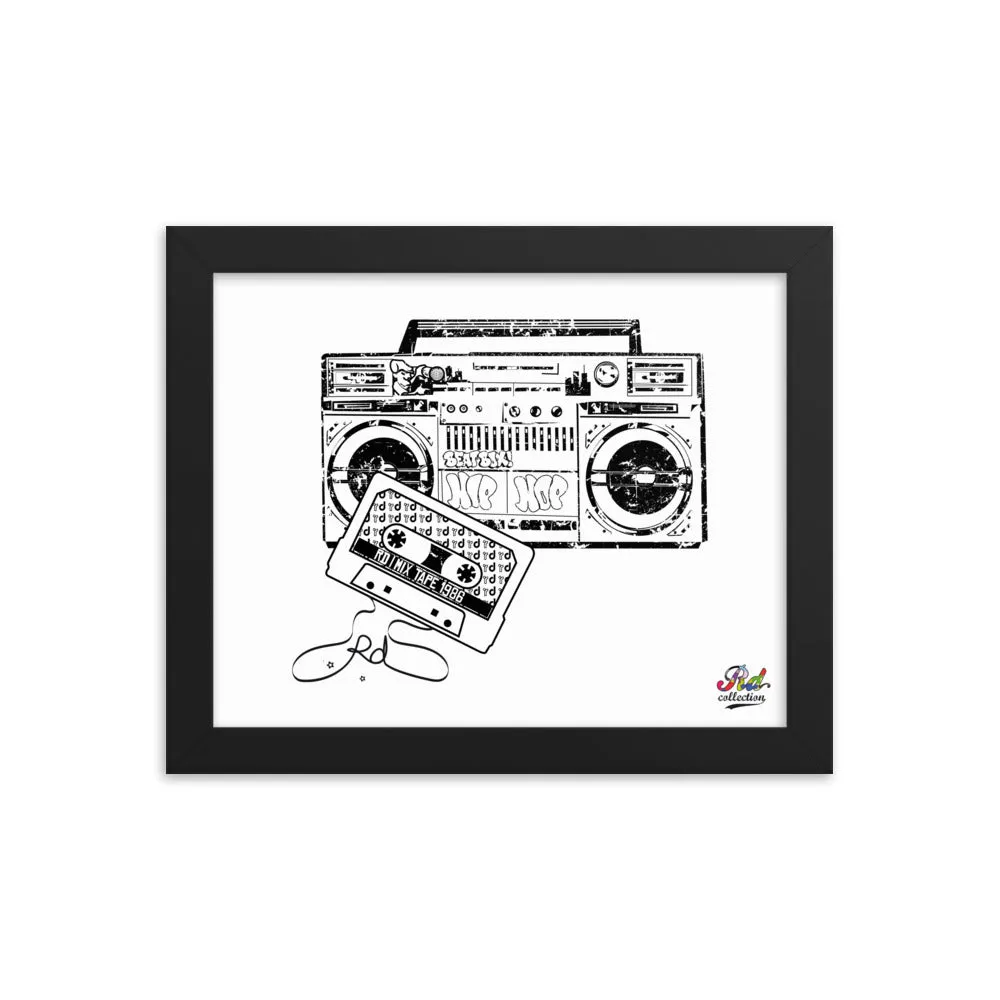 1986 mix tape mono print - framed wall art
