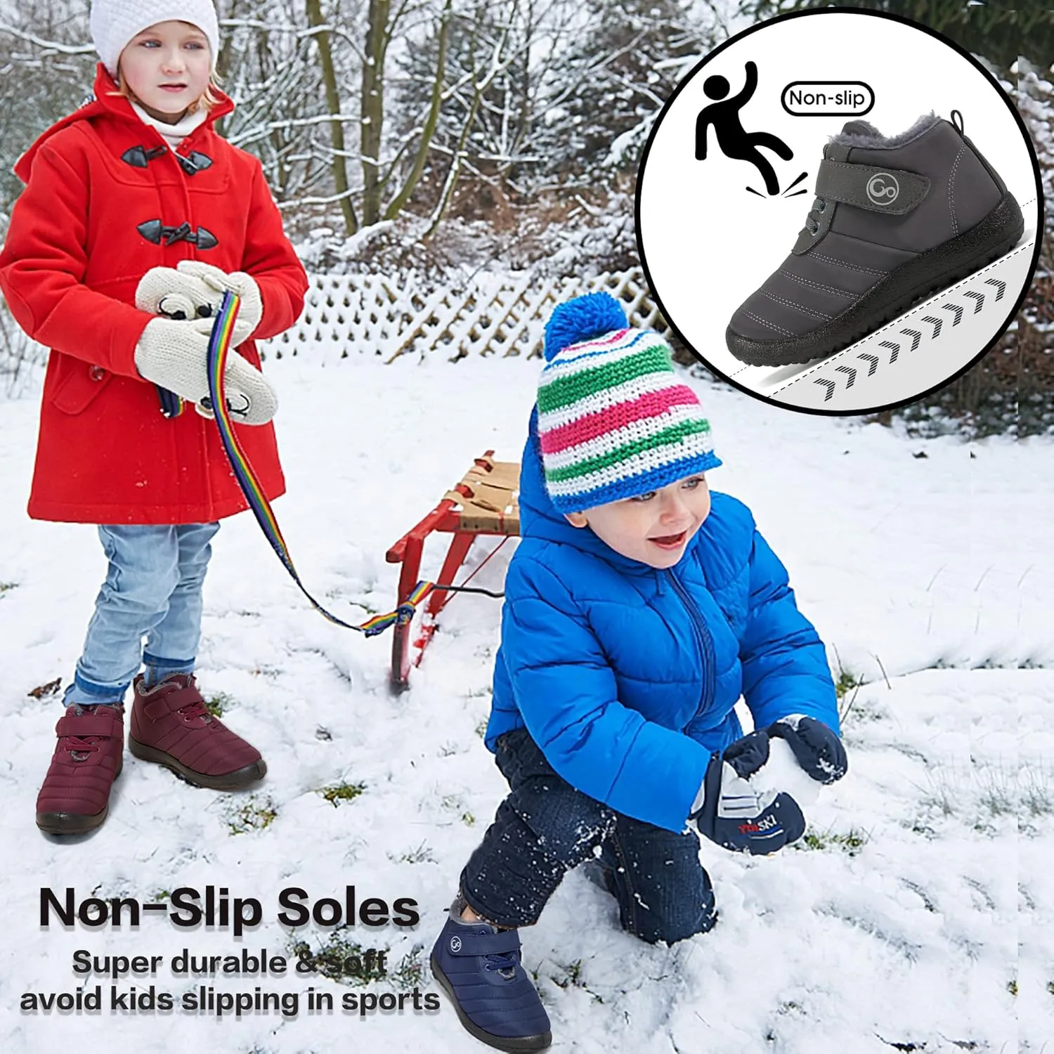 Ablanczoom Boys Girls Winter Snow Boots - Comfortable Warm Fur Lined Toddler Boot Outdoor Waterproof Slip On Walking Ankle Booties For Little Kid
