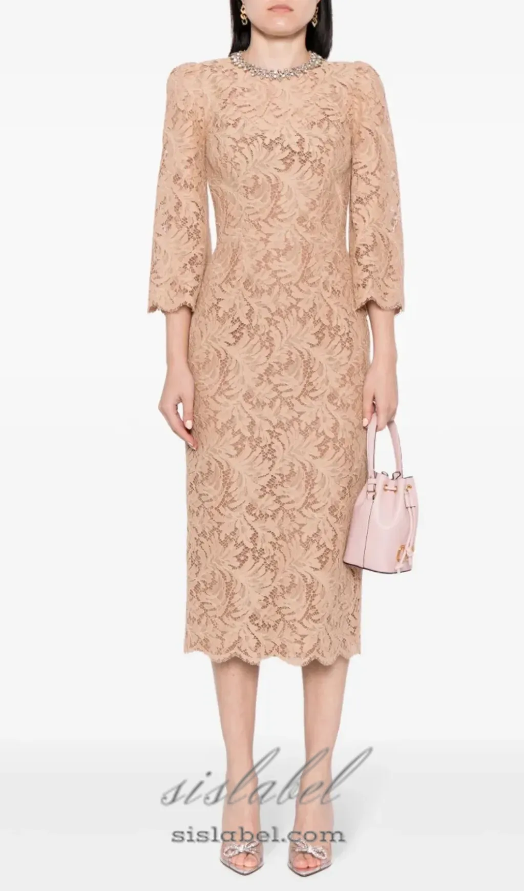 Acotas Lace Crystal-embellished Midi Dress in Nude