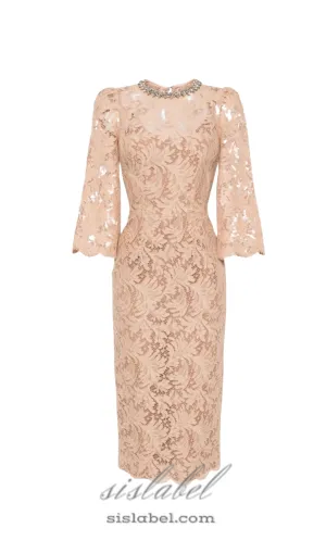 Acotas Lace Crystal-embellished Midi Dress in Nude