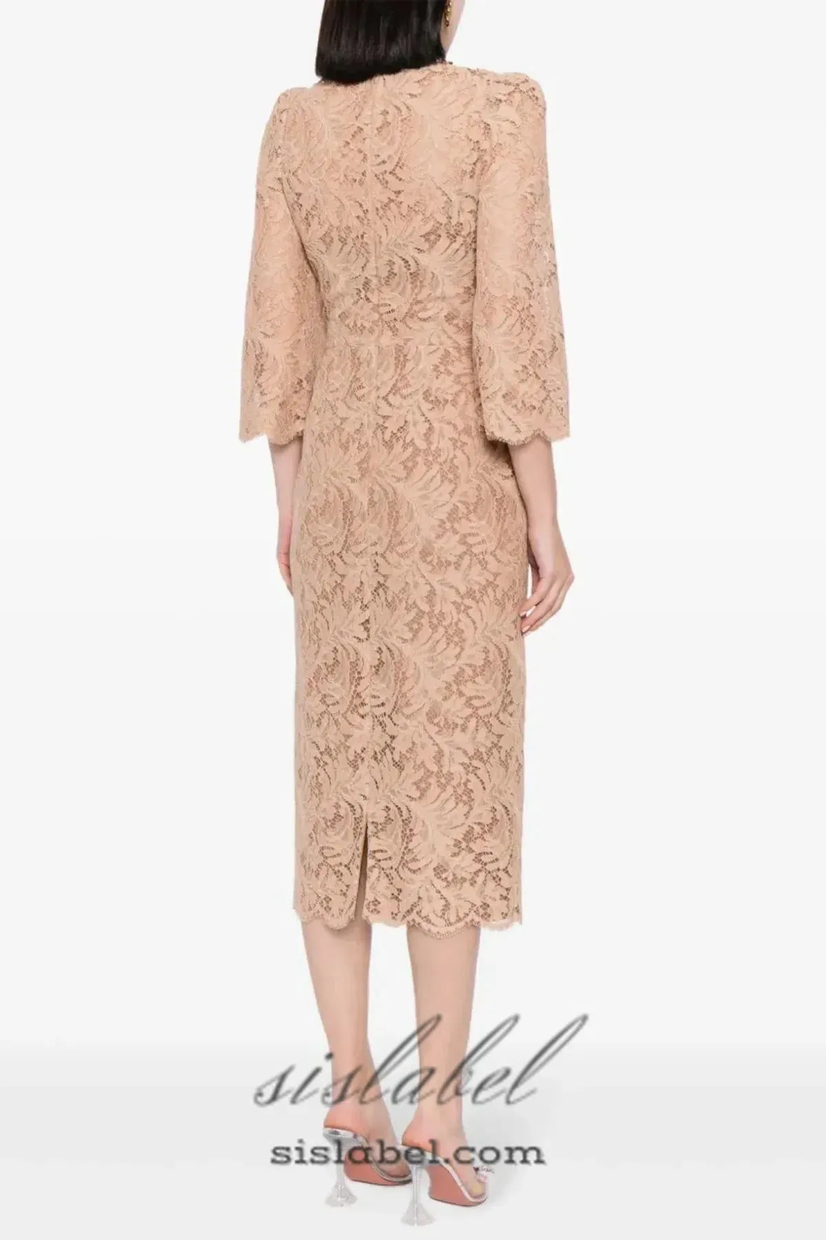 Acotas Lace Crystal-embellished Midi Dress in Nude