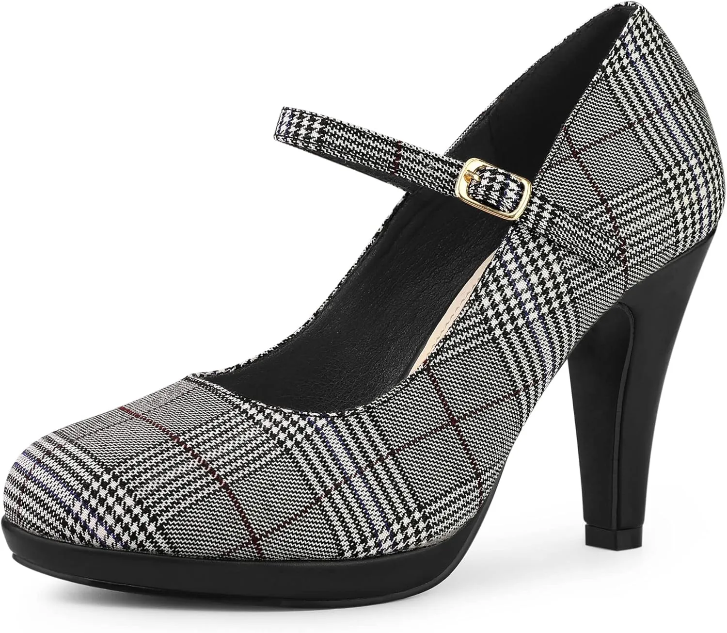 Allegra K Women's Houndstooth Platform Stiletto Heels Mary Janes Pumps