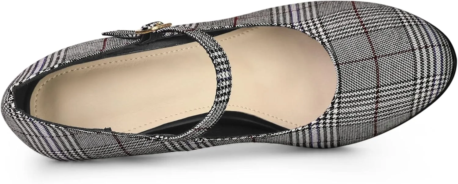 Allegra K Women's Houndstooth Platform Stiletto Heels Mary Janes Pumps