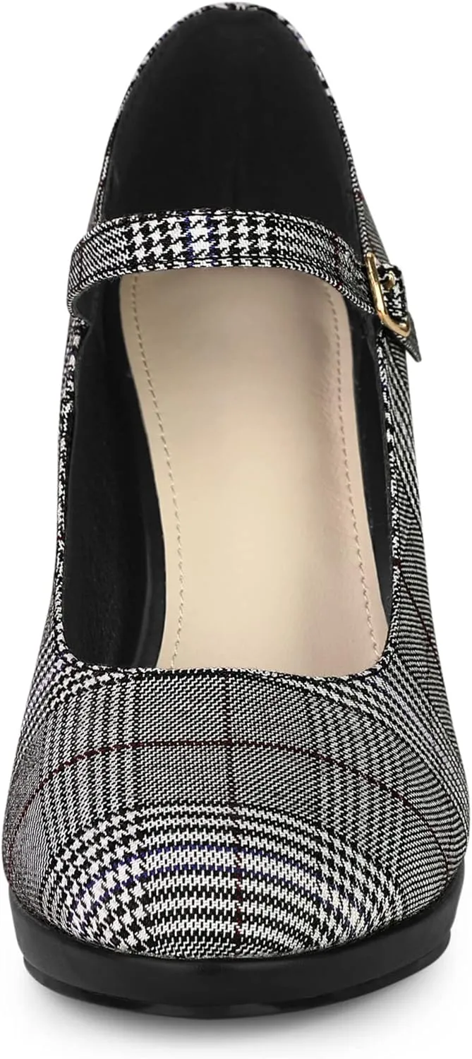 Allegra K Women's Houndstooth Platform Stiletto Heels Mary Janes Pumps