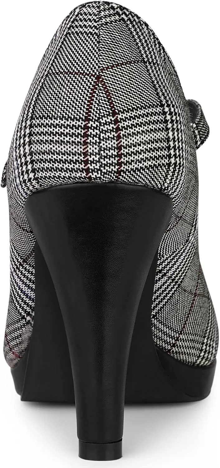 Allegra K Women's Houndstooth Platform Stiletto Heels Mary Janes Pumps