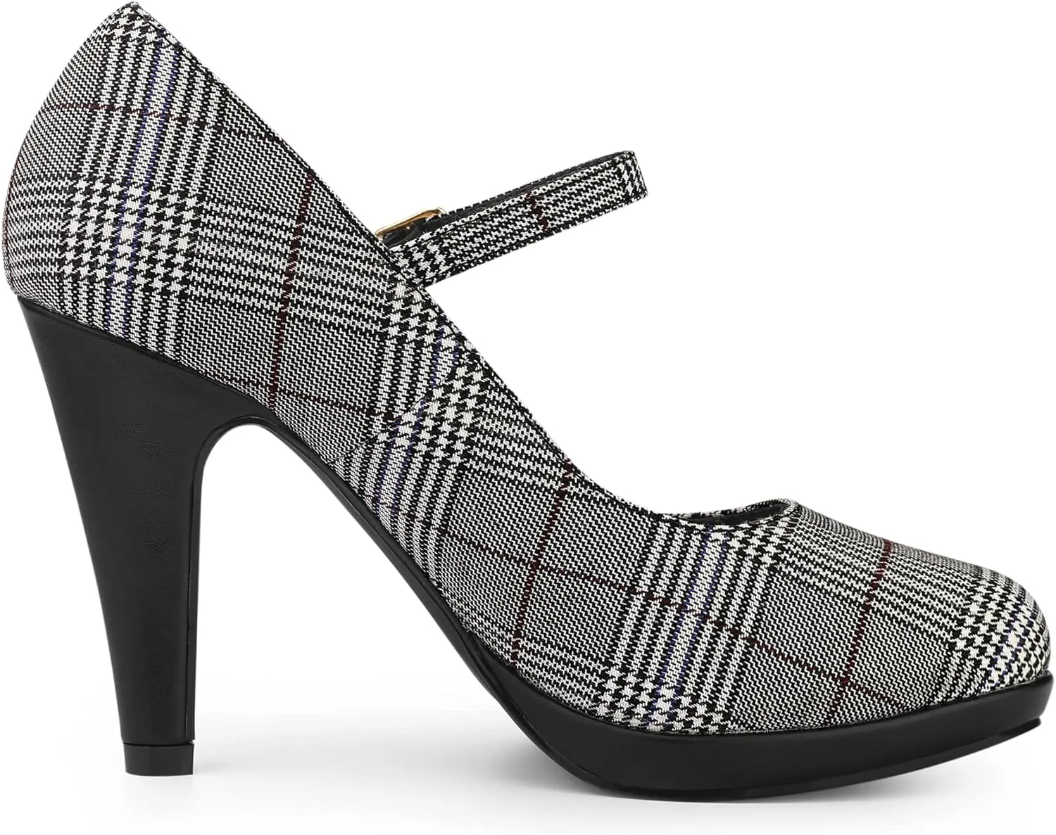 Allegra K Women's Houndstooth Platform Stiletto Heels Mary Janes Pumps