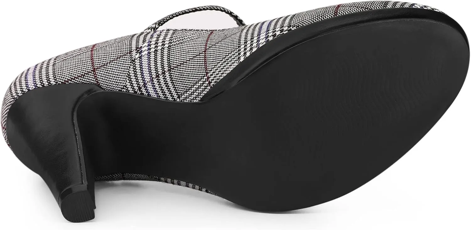Allegra K Women's Houndstooth Platform Stiletto Heels Mary Janes Pumps
