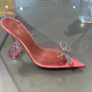 Amina Muaddi Rosie Glass PVC Slingback Pumps (Pink)