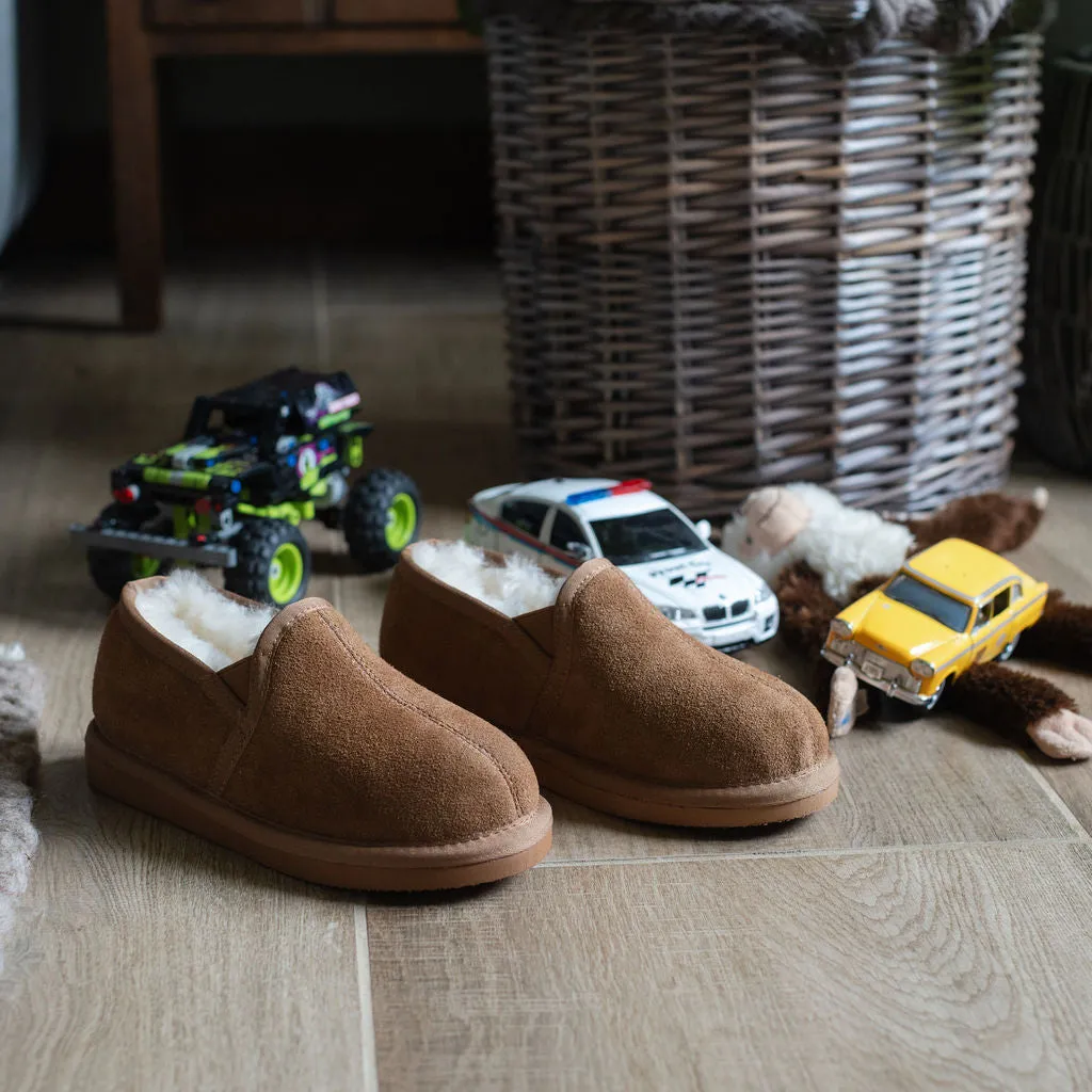Children's 'Toby' Sheepskin Slippers - Chestnut