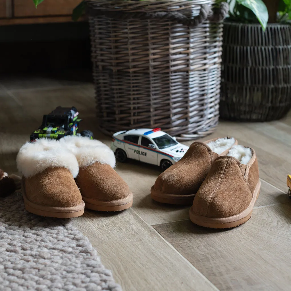 Children's 'Toby' Sheepskin Slippers - Chestnut
