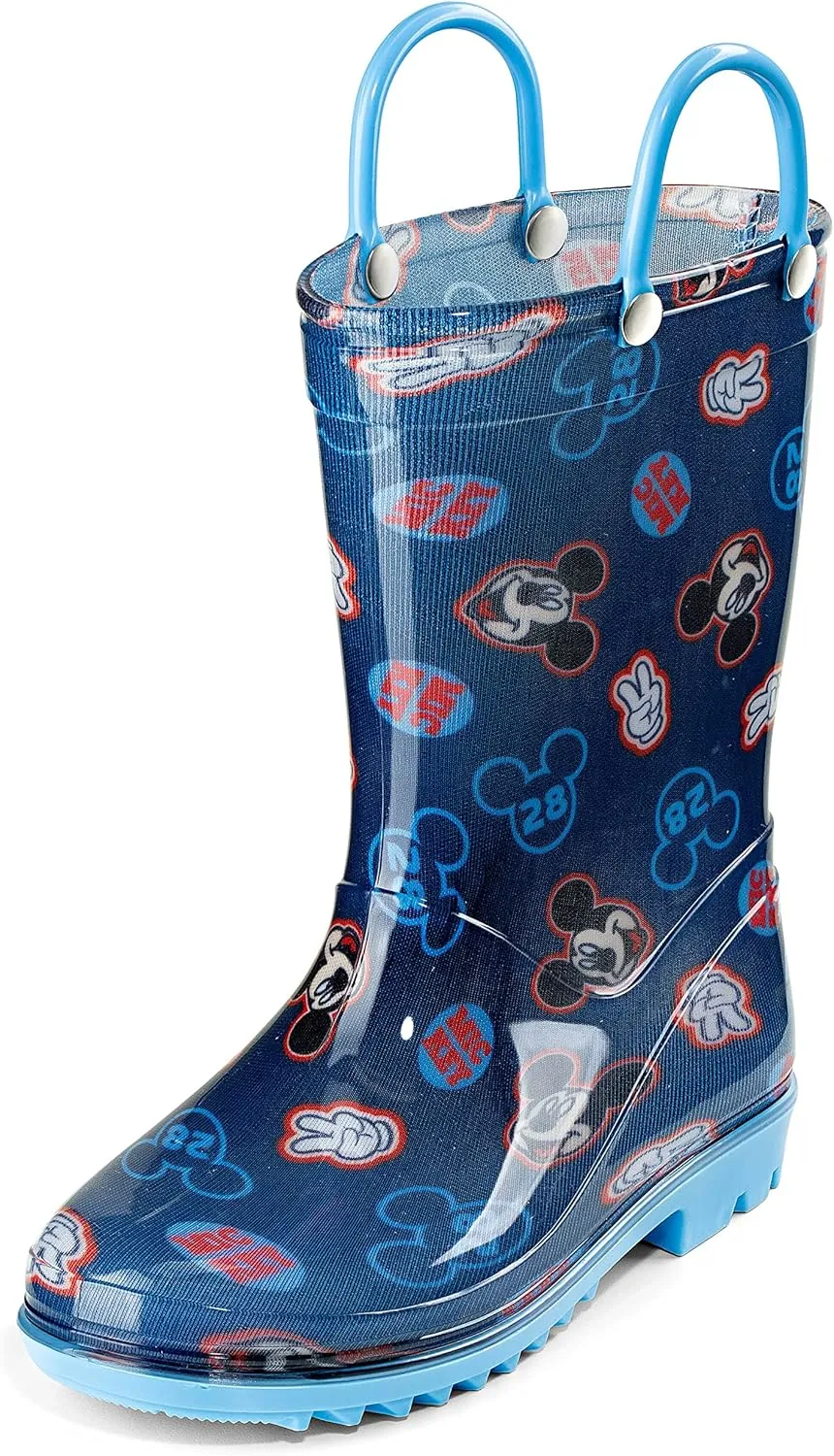Disney Mickey Mouse Boys' Waterproof PVC Rain Boots with Handles  Toddler & Little Kids