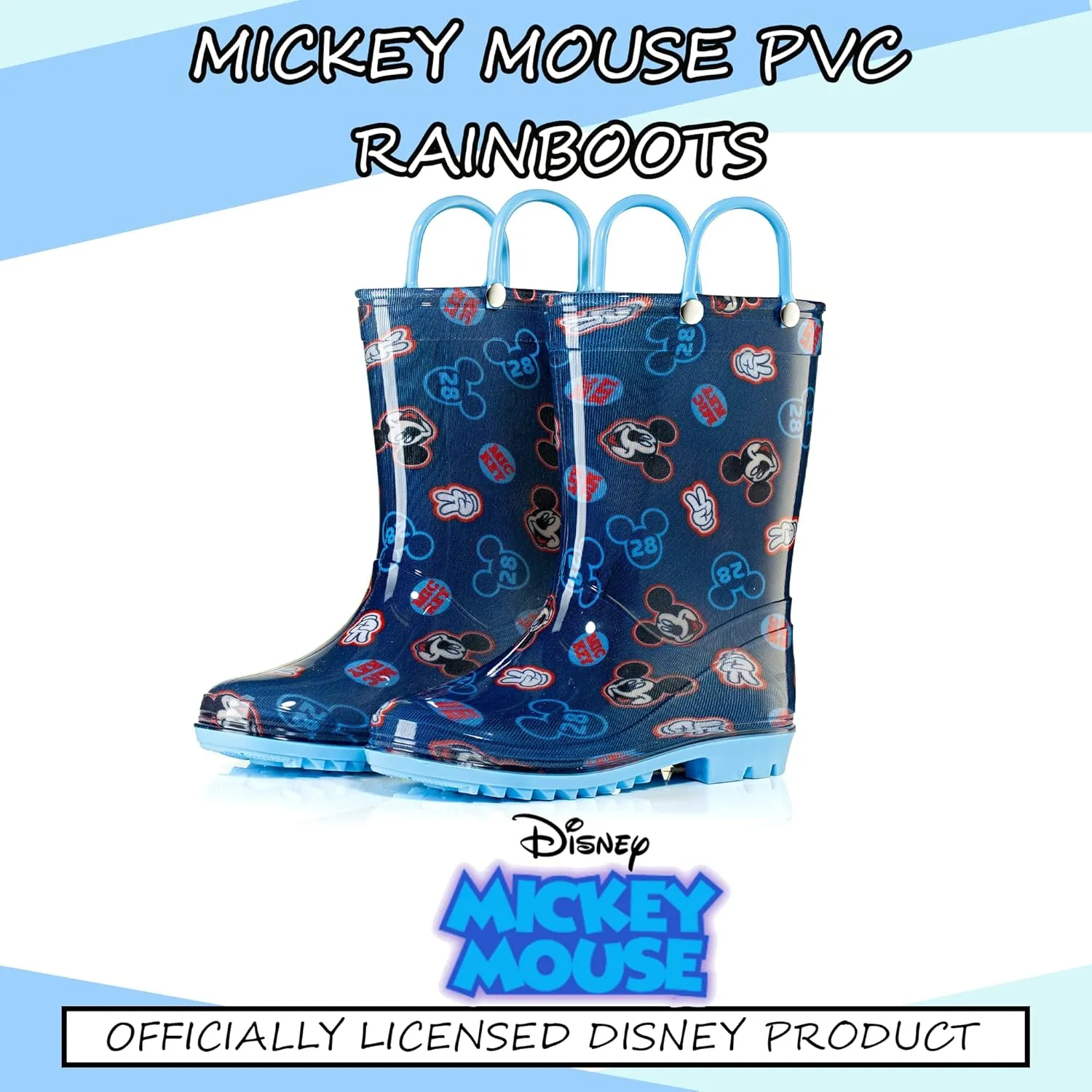 Disney Mickey Mouse Boys' Waterproof PVC Rain Boots with Handles  Toddler & Little Kids