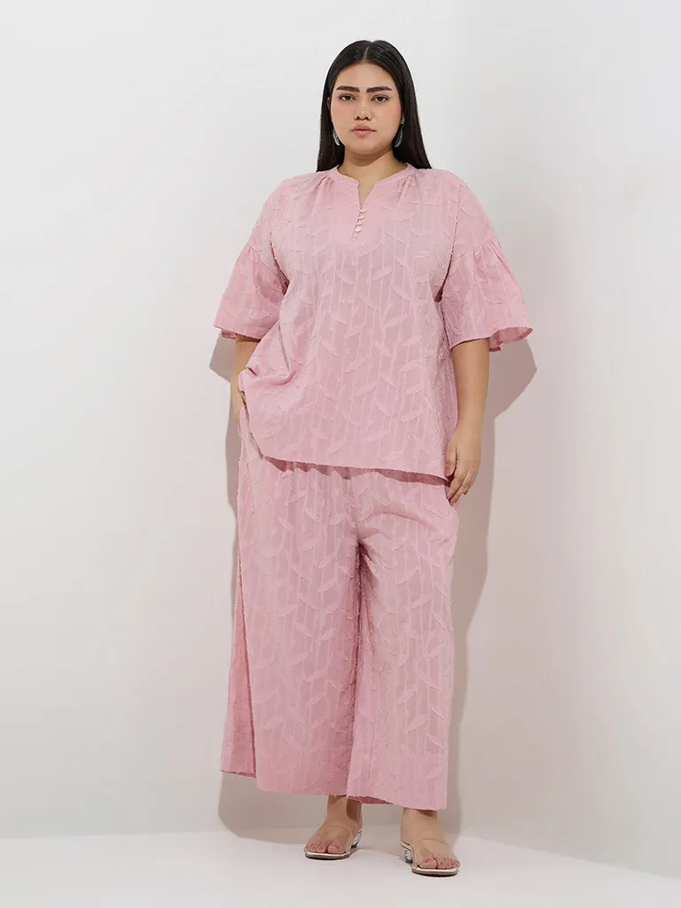 Diza Pink Leaf Design Cotton Ethnic Pants