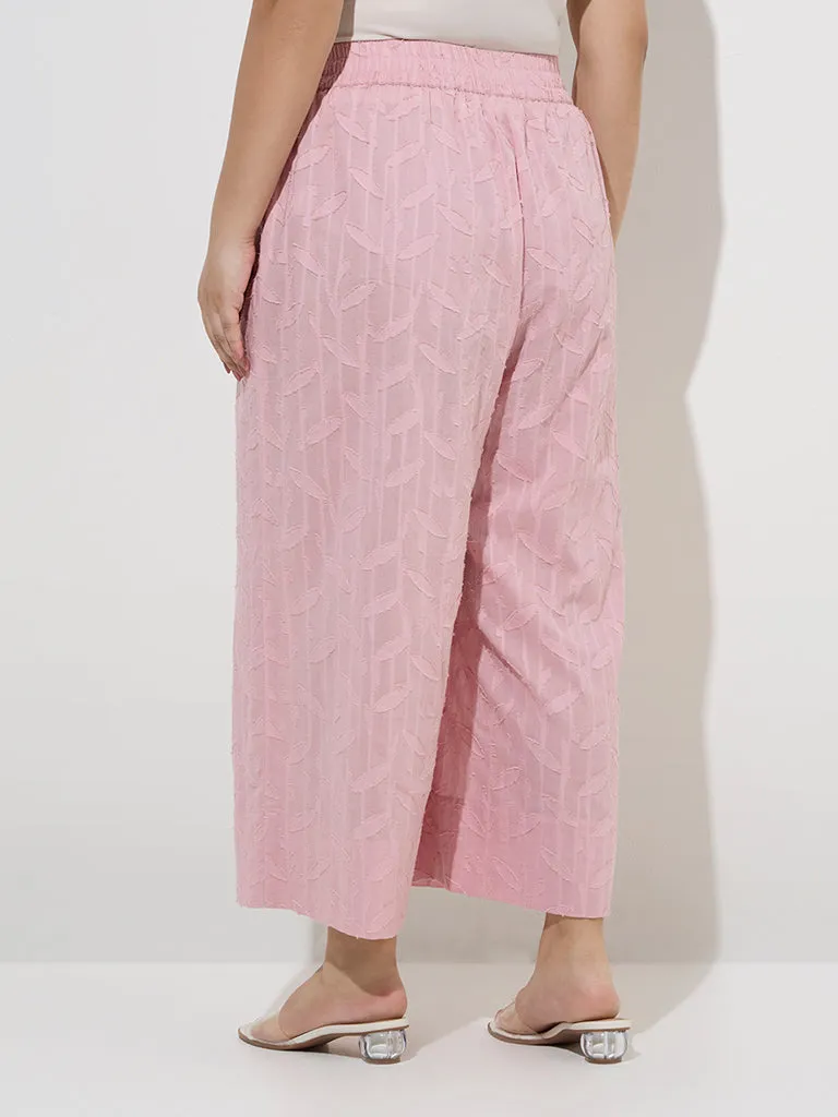 Diza Pink Leaf Design Cotton Ethnic Pants
