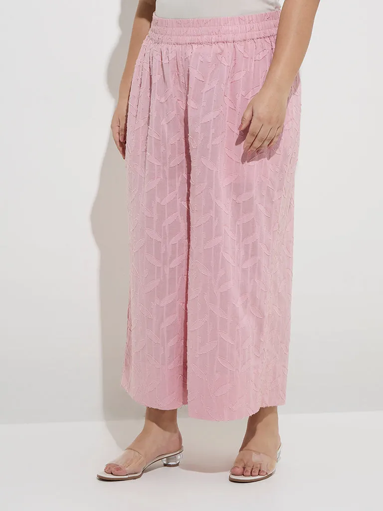 Diza Pink Leaf Design Cotton Ethnic Pants