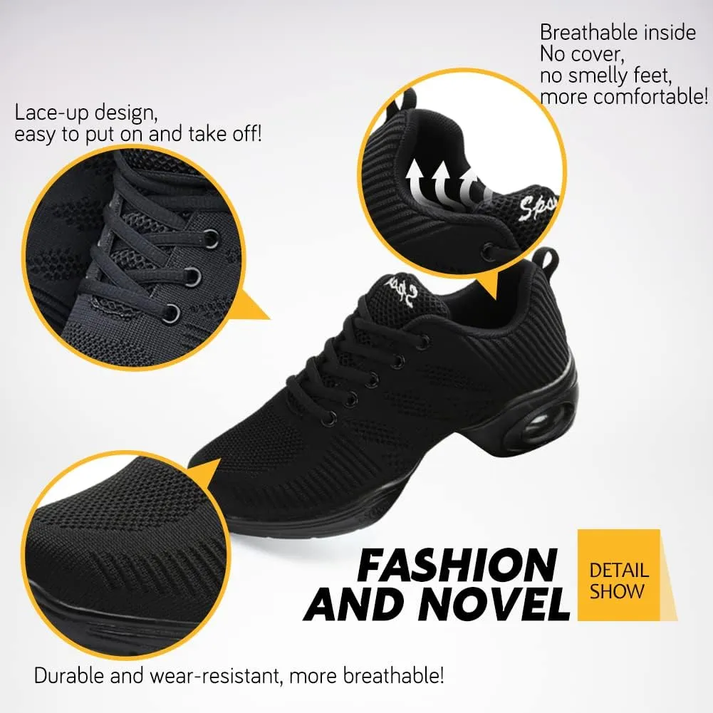 DKZSYIM Men and Women's Modern Dance Sneakers Lace-up Breathable Ballroom Performance Practice Dancing Sneakers,Model T01