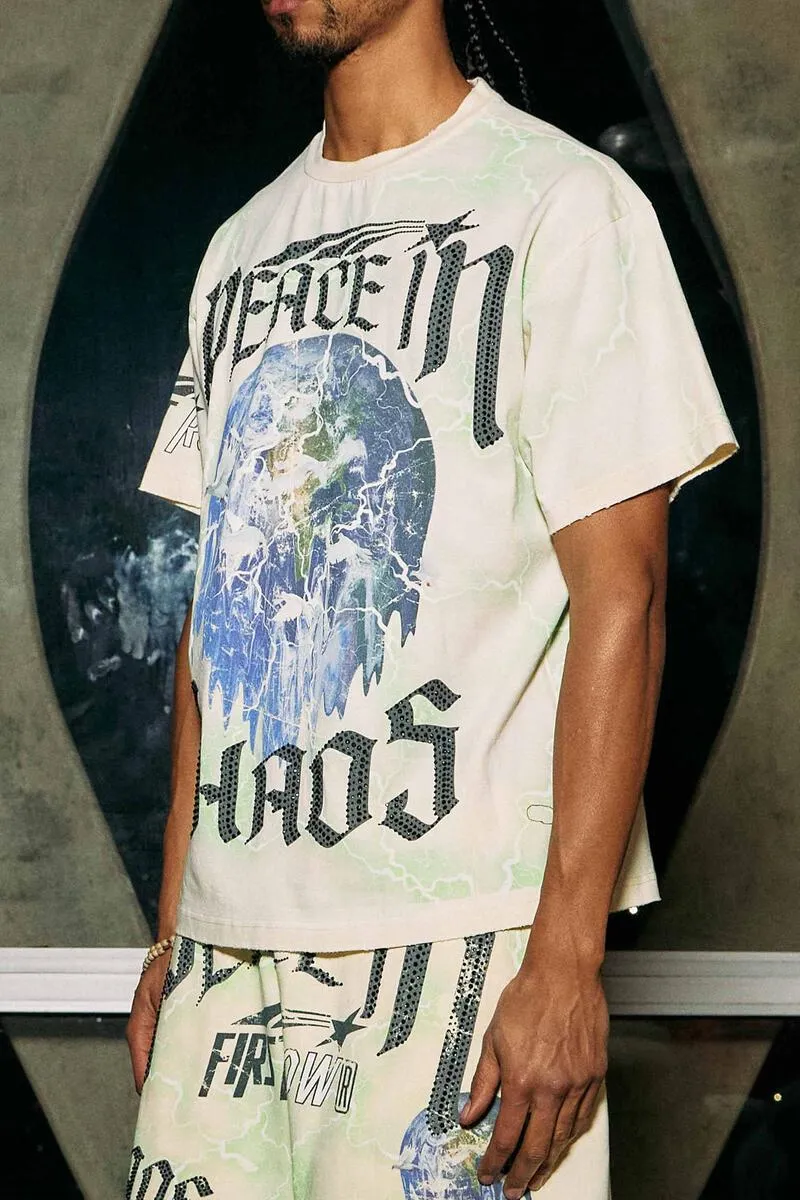 FIRST ROW MEN SHORT SET PEACE IN CHAOS YELLOW WASH
