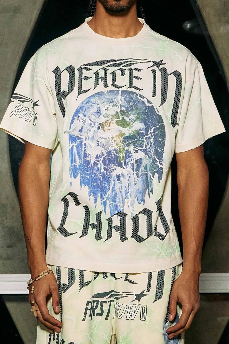 FIRST ROW MEN SHORT SET PEACE IN CHAOS YELLOW WASH
