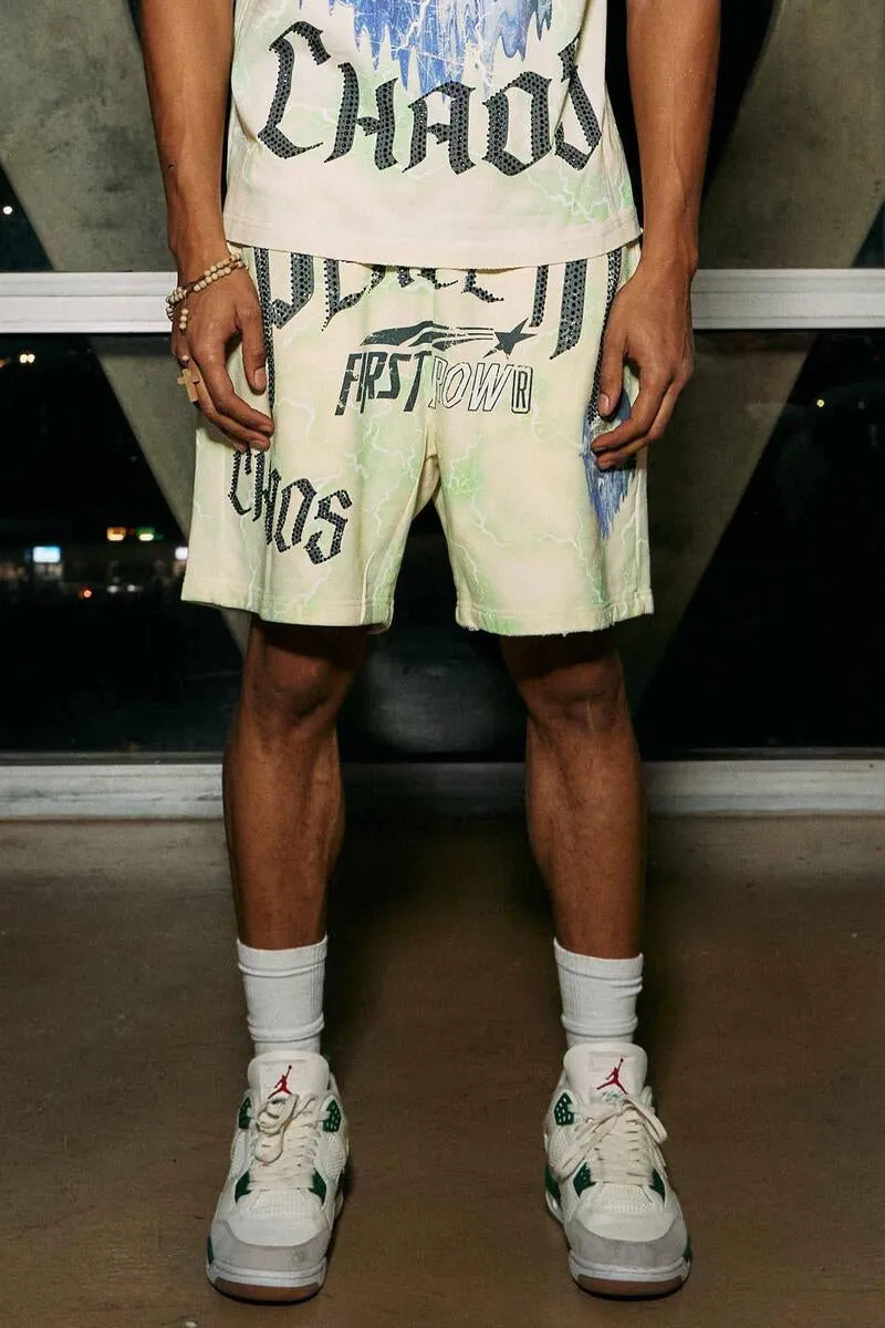 FIRST ROW MEN SHORT SET PEACE IN CHAOS YELLOW WASH