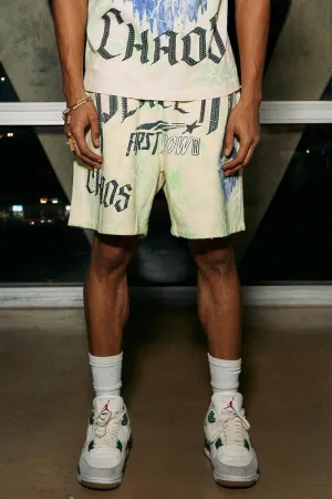 FIRST ROW MEN SHORT SET PEACE IN CHAOS YELLOW WASH