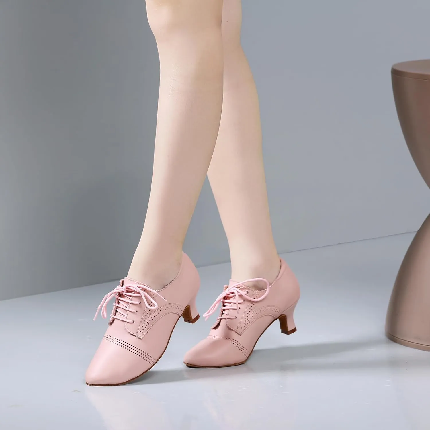 HIPPOSEUS Women's Closed Toe Latin Dance Shoes Lace up Ballroom Modern Salsa Rhythm Dance Teaching Practice Shoes,Model WDL