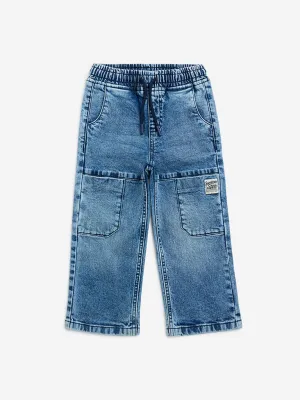 HOP Kids Blue Faded Relaxed - Fit High - Rise Jeans