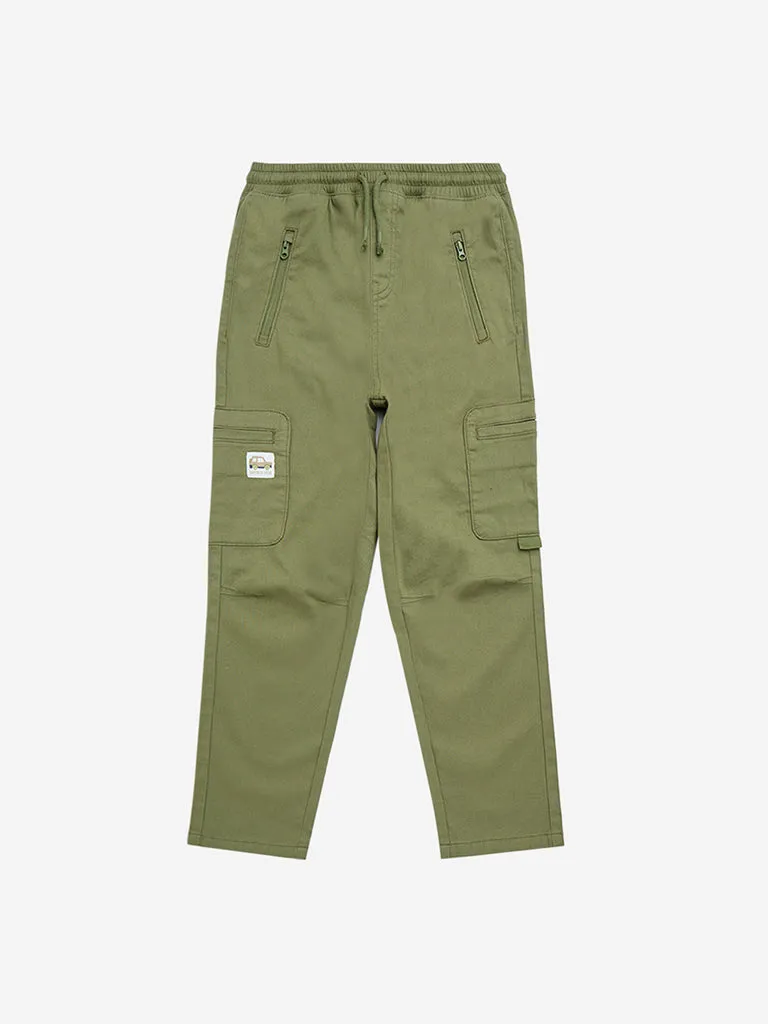 HOP Kids Olive Cotton-Blend Mid-Rise Trousers