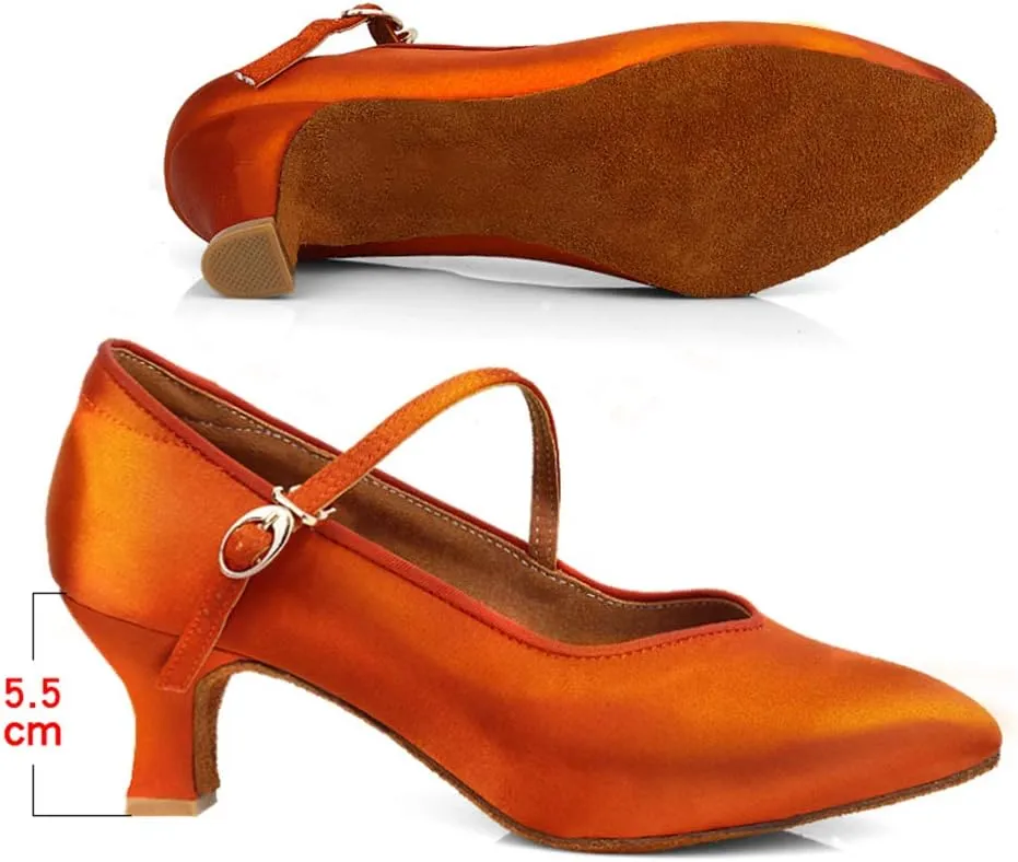 HROYL Latin Dance Shoes Women Tango Salsa Wedding Party Close Toe Ballroom Dance Pump,Model-KCBD1009