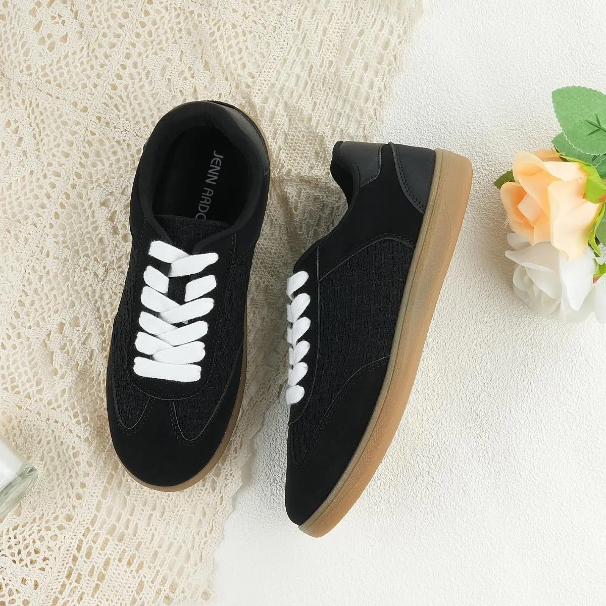 JENN ARDOR Womens Fashion Sneakers Casual Tennis Dress Shoes for Womens Lace-up Round Toe Comfortable Walking Flats Low Top Trendy