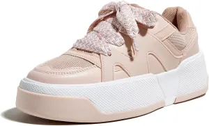 LUCKY STEP Womens Platform Fashion Sneakers Lace up Casual Faux Leather Comfortable Thick Sole Tennis Walking Shoes