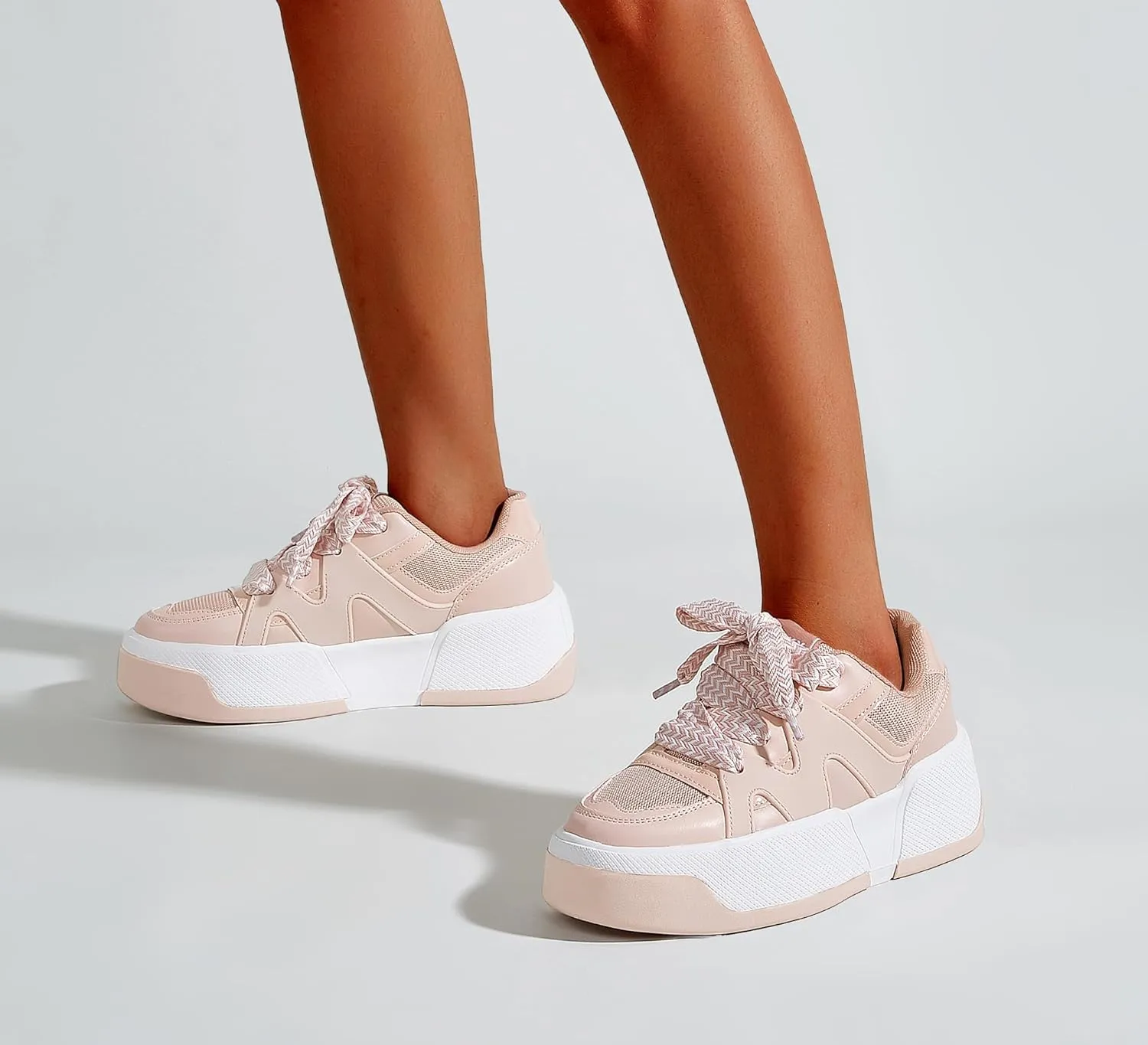 LUCKY STEP Womens Platform Fashion Sneakers Lace up Casual Faux Leather Comfortable Thick Sole Tennis Walking Shoes
