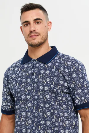 Men Navy Print Youth Saw Polo T-Shirt