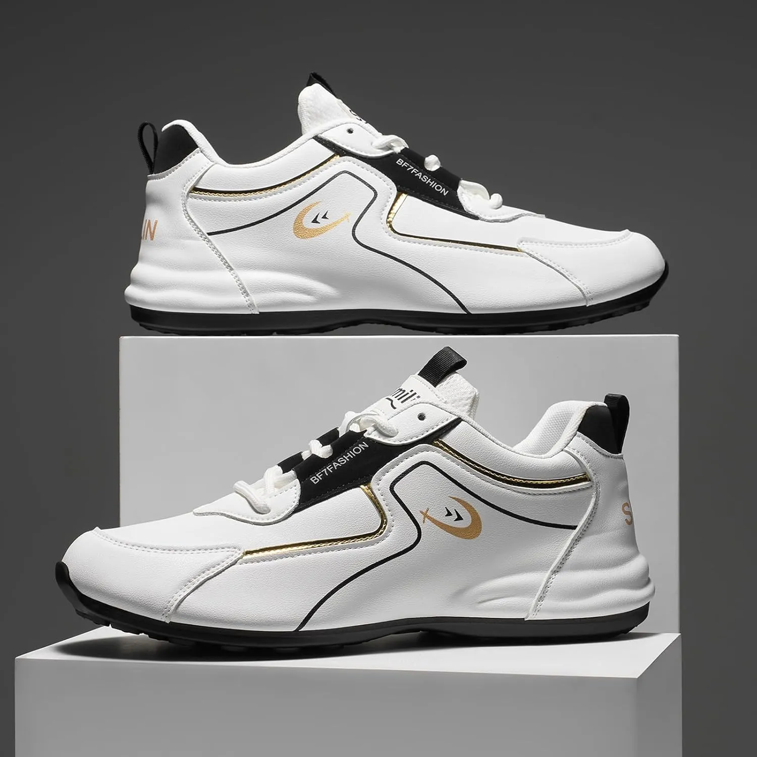 Men's Fashion Casual Sneakers Breathable Lace-up White Walking Shoes Daily Comfortable Non Slip Low Top Tennis Shoes