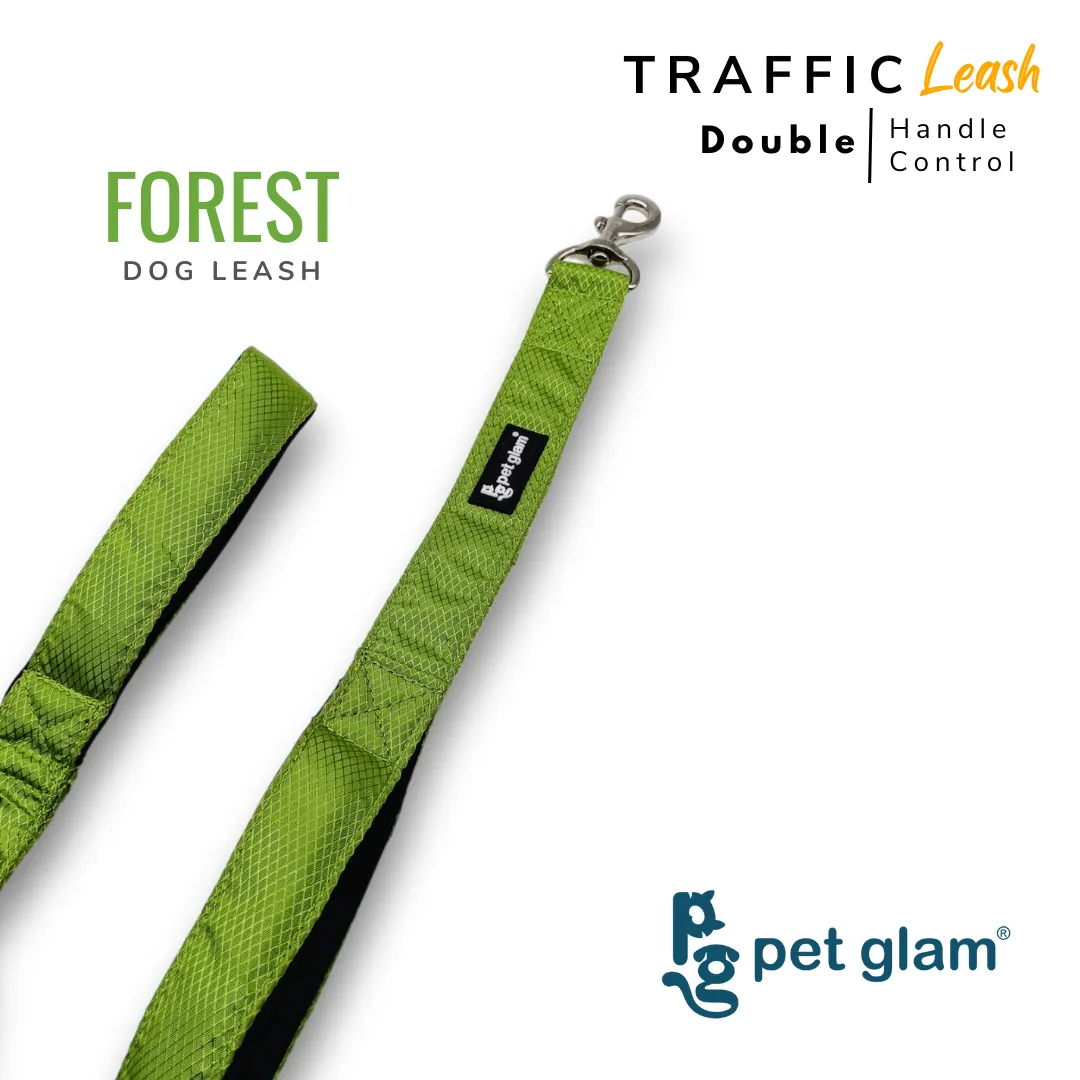Pet Glam Double Handle Traffic Leash For Dogs Forest | 5 Ft Long X-Large 1.5 inch W