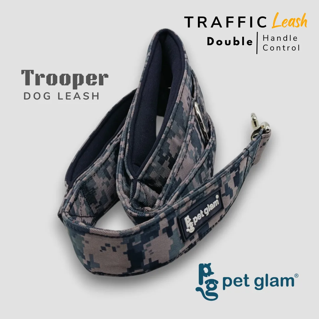 Pet Glam Double Handle Traffic Leash For Dogs Trooper| 5 Ft Long X-Large 1.5 inch W