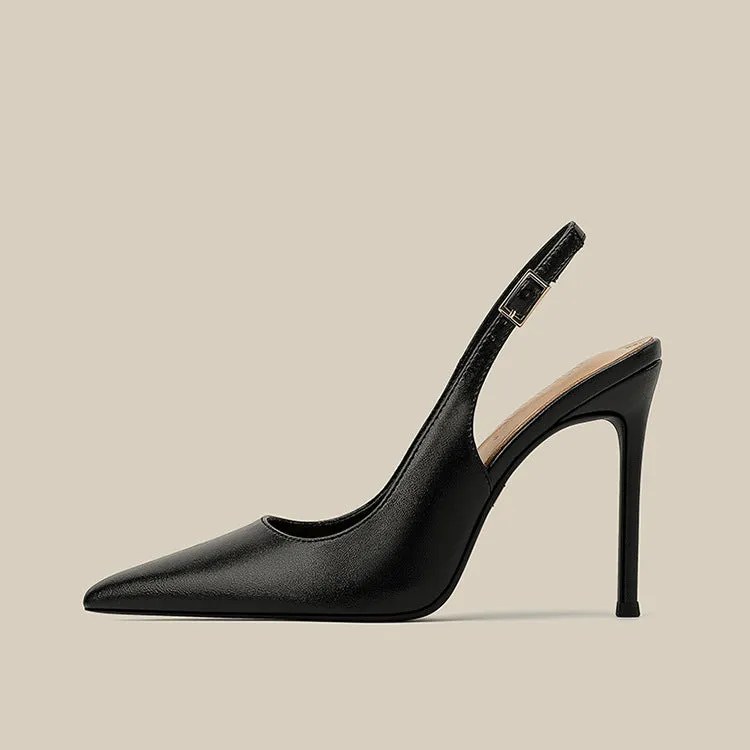 Pointed-Toe Leather Slingback Pumps – CAMILLE