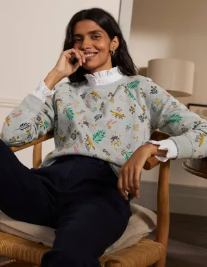 Printed Cotton Sweatshirt-Grey Marl, Fox Forest