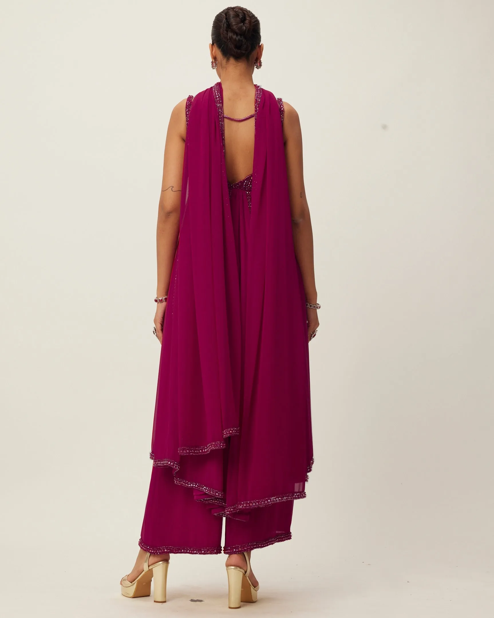 Ruby Red Crystal Embellished Kurta Set