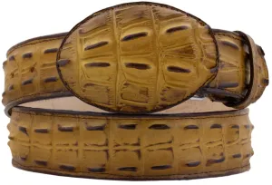 Rustic Yellow Western Belt Crocodile Tail Print Leather - Rodeo Buckle