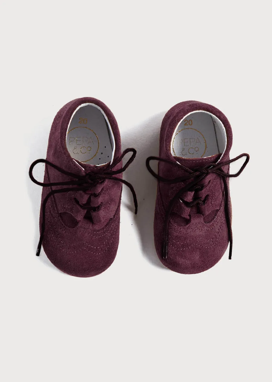 Suede Oxford Baby Booties in Burgundy (20-26EU)