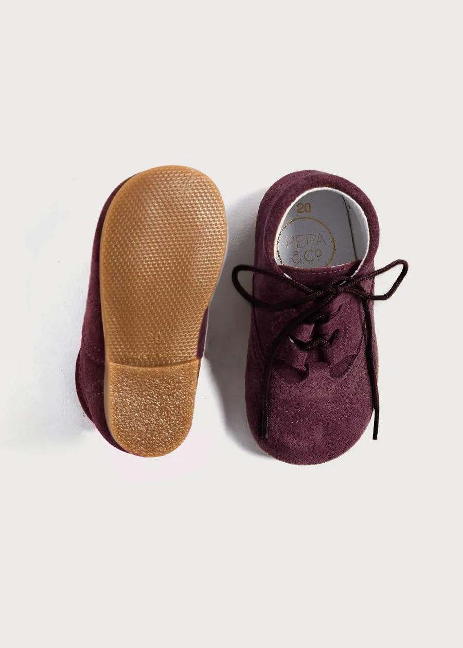 Suede Oxford Baby Booties in Burgundy (20-26EU)
