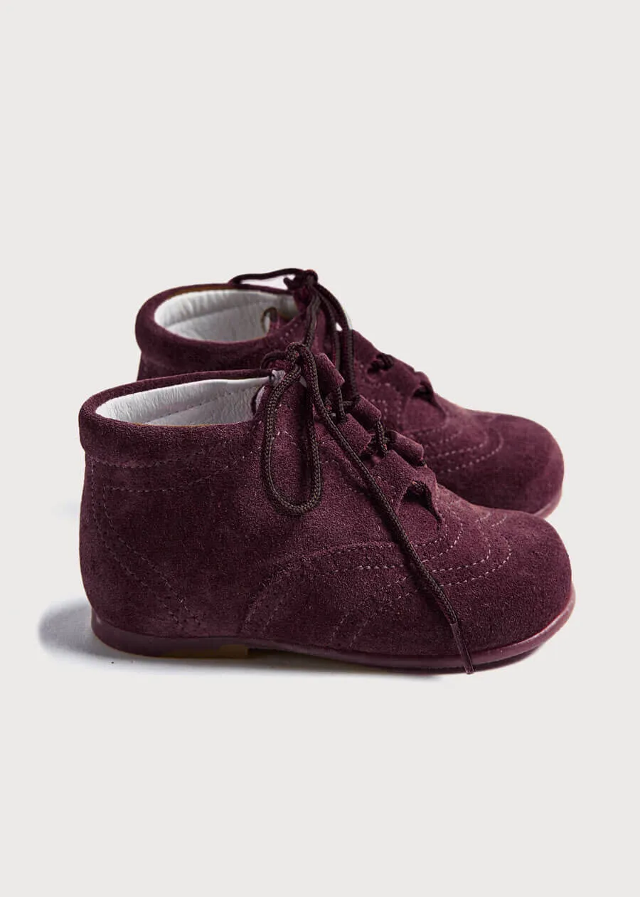 Suede Oxford Baby Booties in Burgundy (20-26EU)