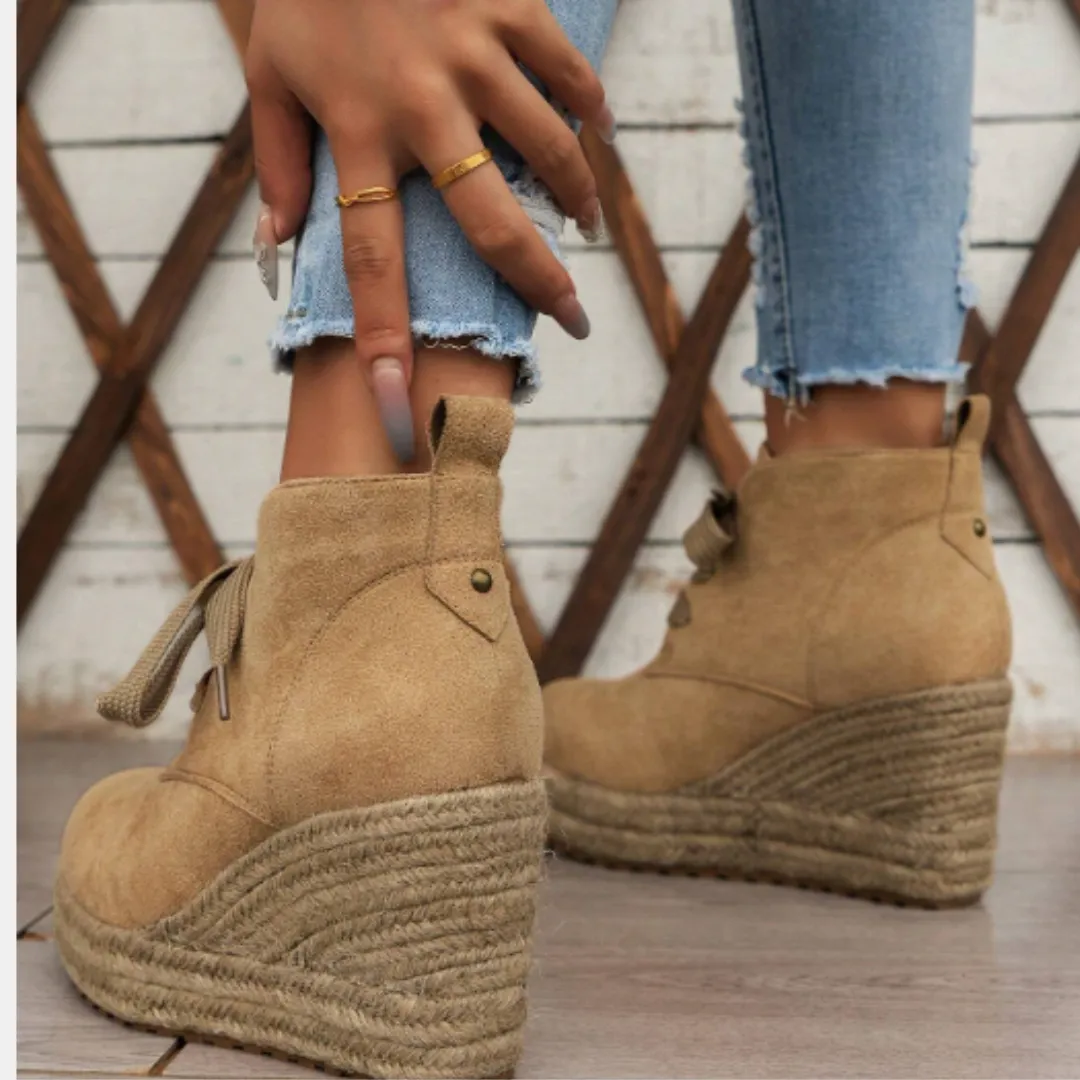 Suede wedge Oxford ankle boots
