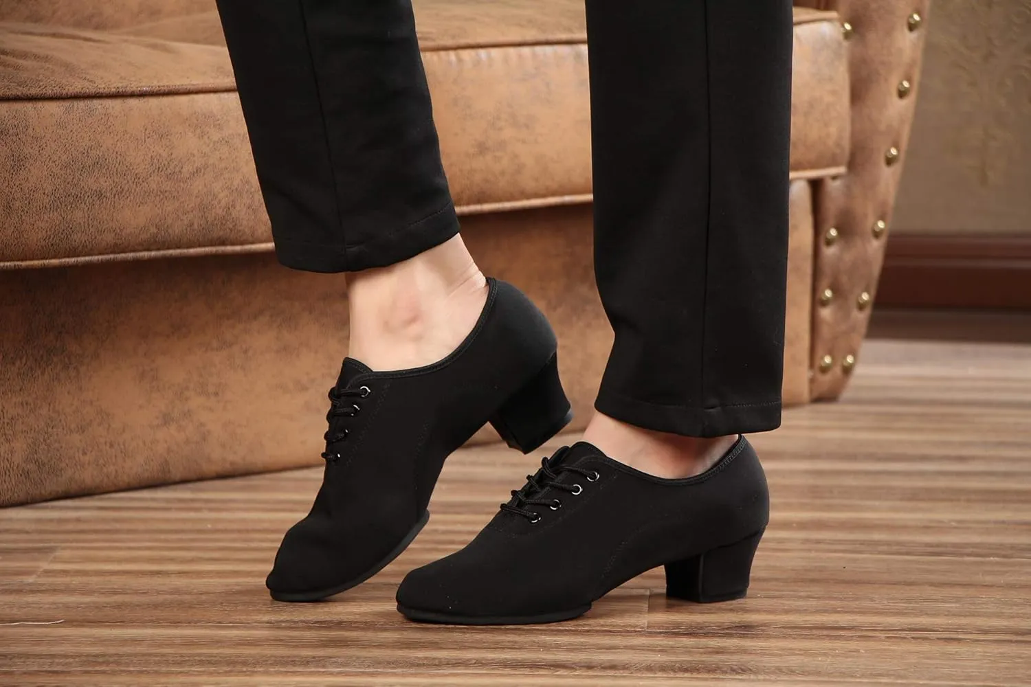 TINRYMX Women Latin Dance Practice Shoes Lace up with Closed Toe Modern Jazz Teaching Oxford Dance Shoes Low Heel,WZSP-NJB
