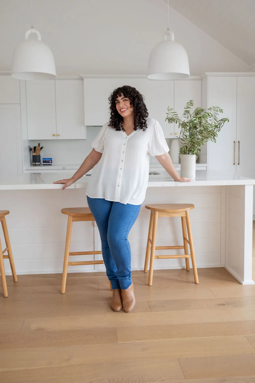 Winona Short Sleeve Blouse in White