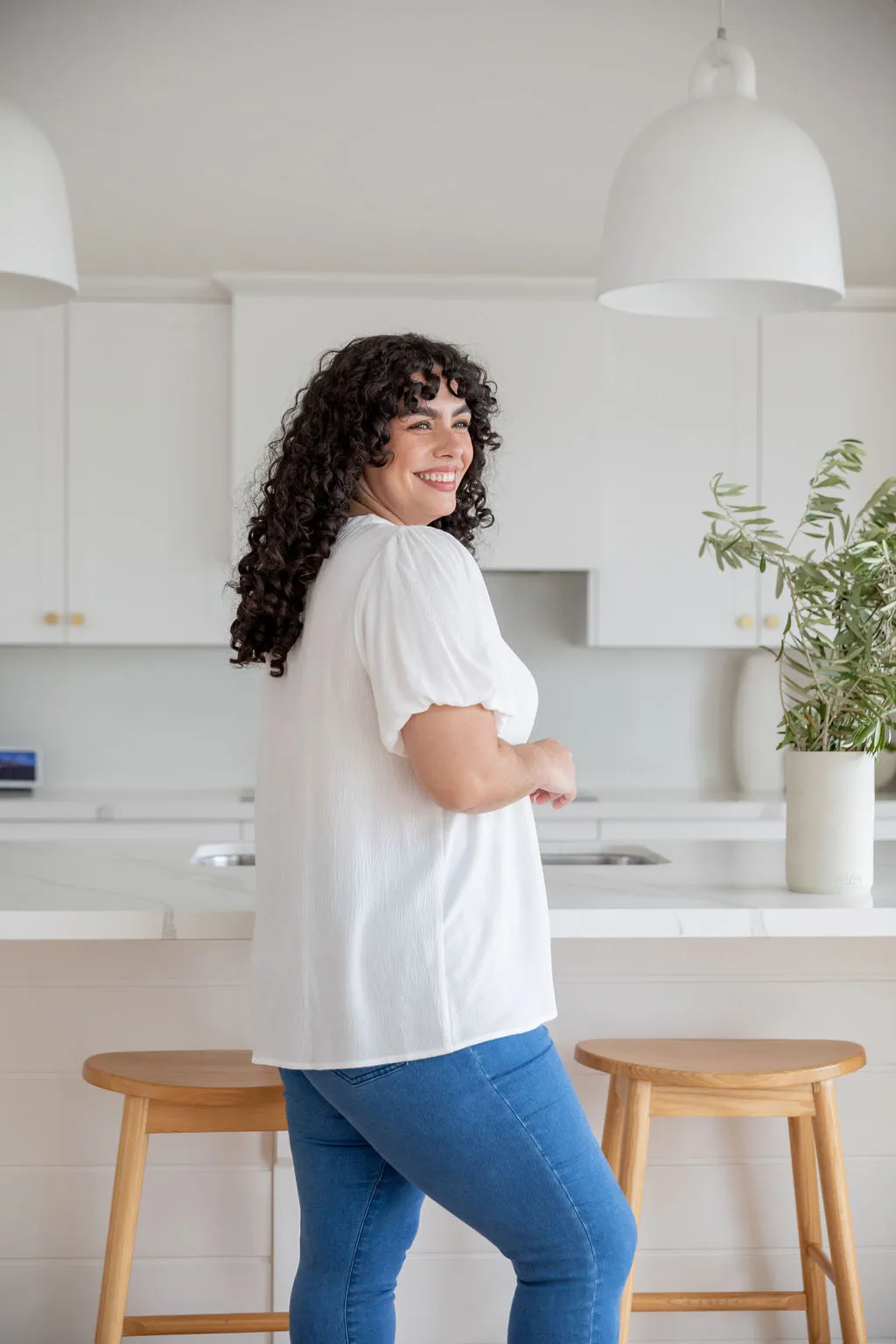 Winona Short Sleeve Blouse in White