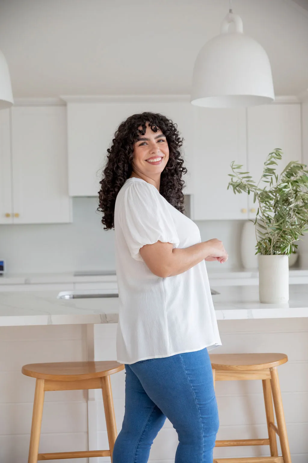 Winona Short Sleeve Blouse in White