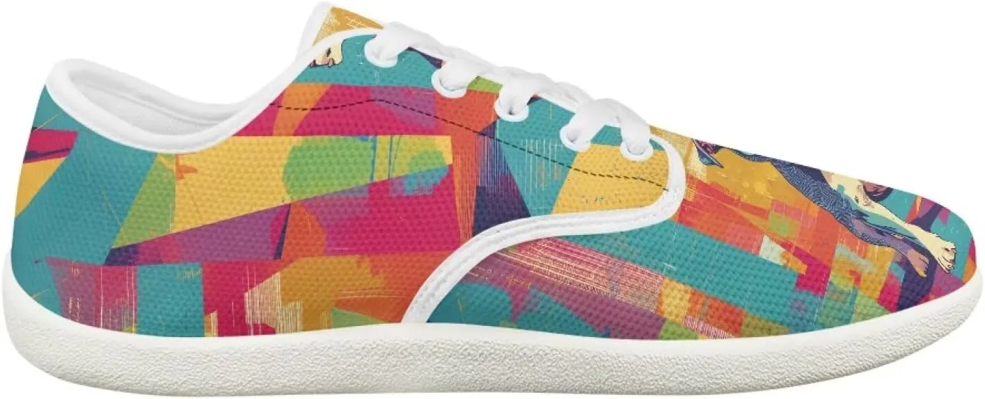Women's Art Print Barefoot Cozy Non-Slip Wide Toe Box Breathable Mesh Tennis Shoes Zero Drop Walking Shoes for Teen Girls US 6-13.5
